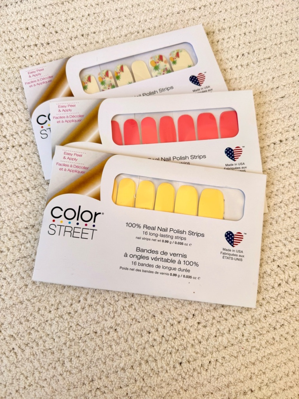 Color Street Nail Polish Strips – Yellow, Coral, Tutti Frutti New Set of 3